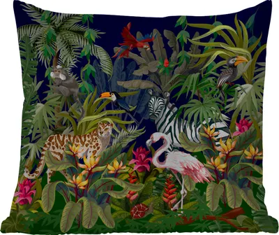 Produktbild von MuchoWow® Outdoor Kissen - Dschungeltiere - Natur - Jungen - Mädchen - Flamingo - Zebra - 50x50 cm - Wetterfest - Lounge Kissen - Komfortabel - Kissen mit Bild