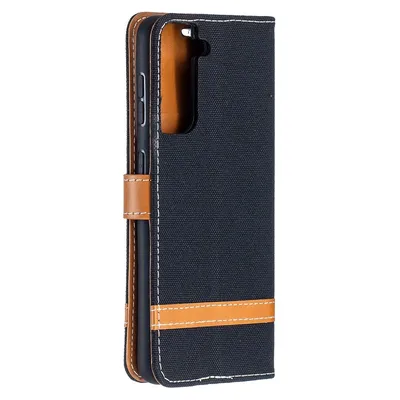 A black and brown flip phone case is shown against a white background.