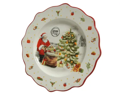 Produktbild von Frühstücksteller 20cm Keramik mit Weihnachtsmotiv Santa & Tanne Weiß