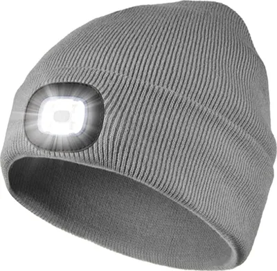 Produktbild von LED Mütze mit Licht, Beleuchtete Mütze Aufladbar USB für Männer und Frauen, Einstellbare Helligkeit Stirnlampe Winter Beanie Mütze mit Licht, Uni Winter Wärmer Strickmütze mit Licht