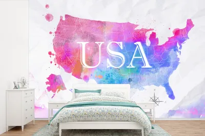 Produktbild von MuchoWow® Fototapete für Wohnzimmer oder Schlafzimmer Wandtapete Vinyl Motivtapete Weltkarte - Aquarell - Vereinigte Staaten - 390x260 cm - Papiertapete