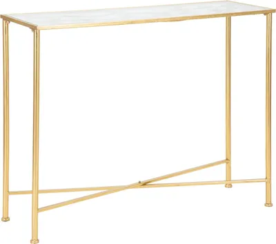 Produktbild von Konsolentisch "Schmetterlinge" in Gold – Konsolentisch aus goldfarbenem Metall mit Glasplatte und Schmetterlingsverzierungen, 100 x 35 x 80 cm – Glamouröser Stil – Parent 940