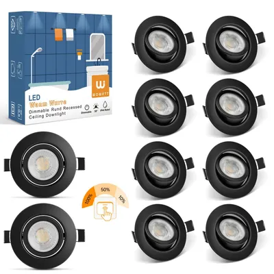 LED-Einbauspots 10er-Pack, dimmbar, 7 W, warmweiß, IP44, schwarz