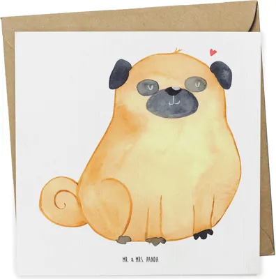 Produktbild von Mr. & Mrs. Panda Grußkarte Mops - Weiß - Geschenk, Hundeliebe, Hund, Liebe, doppelkarte, Klappkarte, faltkarte, Glückwunschkarte, Sprüche, Knuffig, anlasskarte