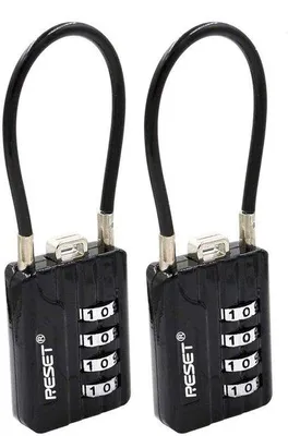 Obrázek produktu pro Čtyřmístná kombinace, kabel o délce 10 cm, bezpečný uzamykací mechanismus, pro kufry, bedny na nářadí, přilby, balení po 2 kusech