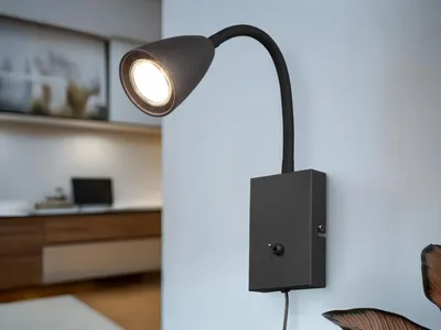 Produktbild von 1-flammige Wandleuchte Schwarz matt mit Flexarm