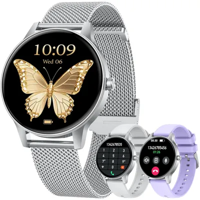 Obrázek produktu pro Chytré hodinky pro ženy s Bluetooth, funkcí telefonování, HD dotykovým displejem, měřením srdečního tepu a monitorováním spánku, více než 100 sportovními režimy, vodotěsné (IP68), kompatibilní s Android a iOS, stříbrné