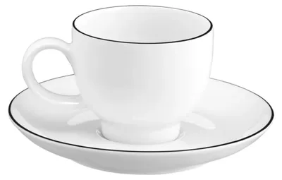 Produktbild von Espressotassen mit Untertassen 6er Set, 90 ml, Tassen-Untertassen-Set mit schwarzem Rand, Porzellan, Weiß