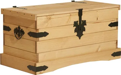 Produktbild von Möbilia Truhe mit massiver Holzklappe | Kiefer-Holz honigfarbig | B 92 x T 46 x H 50 cm | 19020029 | Serie TRUHE