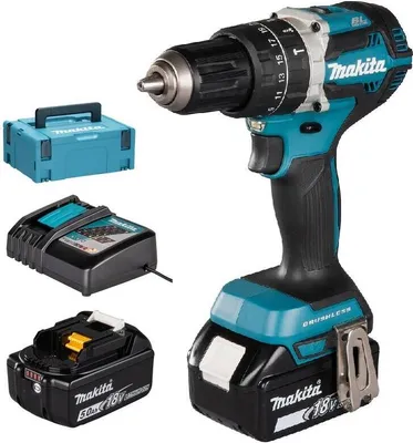 Zdjęcie produktu dla Makita DHP484RTJ, Wiertarka pistoletowa, Zamek centralny, Czarny, Niebieski, 1,3 cm, 3,6 cm, 1,3 cm