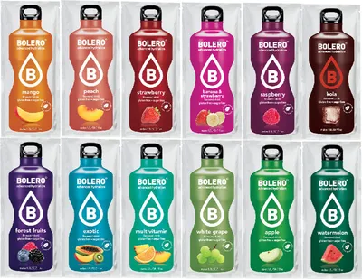 Produktbild von Bolero Getränk Gemischte Geschmacksrichtungen 9g Zuckerfreies Stevia-Wasser-Kohlensäure-Pulver 12 Stück