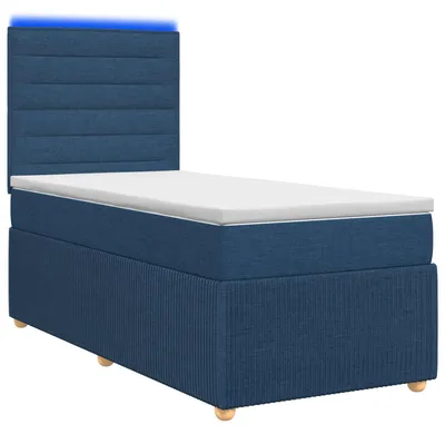 Image de Lit boxspring LED avec matelas bleu 90 x 190 cm Tissu