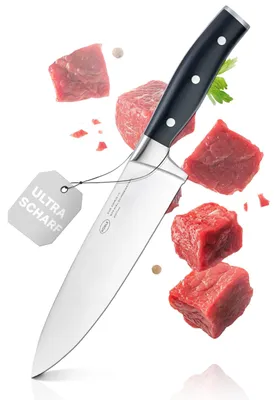 Kochmesser 20 cm, Spezialklingenstahl, schwarz, Fingerschutz