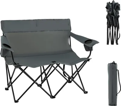 Produktbild von GOPLUS Campingstuhl faltbar für 2 Personen, Klappstuhl XXL 2 Sitzer bis 300kg, Faltsofa mit hoher Rückenlehne, Becherhalter, Tragetasche, Grau