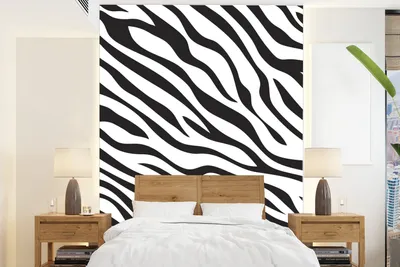 Produktbild von Fotobehang Patronen mit Zebra-Muster, Schwarz-Weiß, 205 cm x 280 cm Breit.
