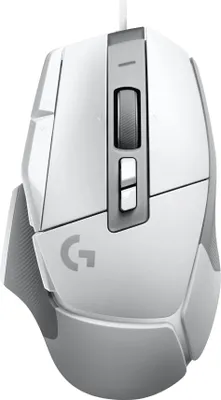 A white Logitech G gaming mouse is shown from a top-down perspective against a white background.
