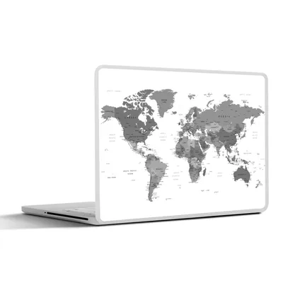 Produktbild von MuchoWow® Laptop Aufkleber Sticker Cover Weltkarte in Grautönen - schwarz und weiß 30x21 cm - Sticker für Laptop - Selbstklebend