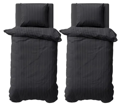 Produktbild von 4 teilig Bettwäsche 155x220 cm Mikrofaser Premium Damast Gestreift Bettbezug Garnitur Set, Schwarz
