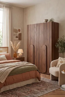Produktbild von AX LIVING Omodeo Kleiderschrank 200 cm breit, Warmia-Nussbaum mit runden Griffen
