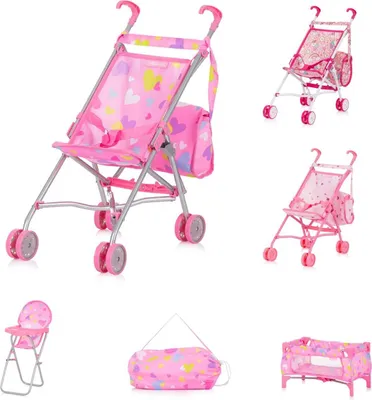 Produktbild von Chipolino Puppen-Zubehör-Set 3in1 Trixy Buggy Hochstuhl Tasche Laufstall faltbar rosa