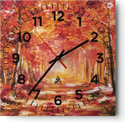 Produktbild von Wanduhr - Quadrat - Glasuhr - Herbst Wald Rot - 40x40cm - Schleichendes Uhrwerk - Lautlos - zum Aufhängen bereit - Dekoration Modern - Wanddekoration aus Glas - C4AC40x40-4238