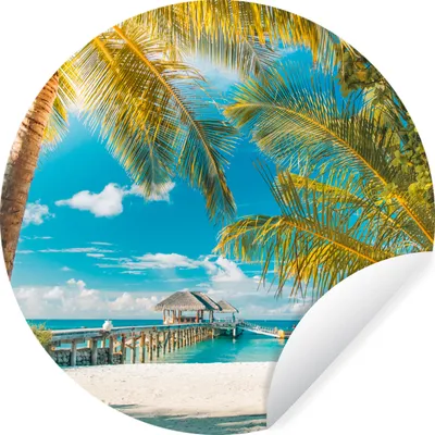Produktbild von MuchoWow® Runde Wandtattoo - Wandsticker Tapete Aufkleber Tropisch - Strand - Palme Ø 50 cm Selbstklebend und Repositionierbar - Wandaufkleber - Kreis - Wand Kreis - Wand Bild - Foto Tapete - Selbstklebende - Wohnzimmerdekoration - Wand Dekoration - Kinderzimmer
