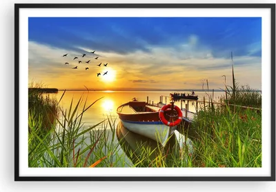 Produktbild von Gerahmtes Poster - Schwarzer Rahmen - Boot See Sonnenuntergang Sommer Menschen - 91,5x61 cm - Wand Bild - Wanddeko - Wandbilder - Wandposter - Bilderrahmen - Bilder - Kunstdruck - P2BAA91x61-3053