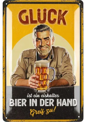 Produktbild von Blechschilder Retro GLÜCK IST EIN BIER - Biertrinker Geschenk Bierliebhaber, lustiges Bierschild, 20x30cm