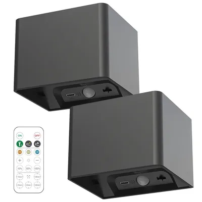 Produktbild von Kabellose LED Wandleuchten mit Bewegungsmelder, dimmbar und wiederaufladbar, 3 Farben für Innenräume, Fernbedienung inklusive