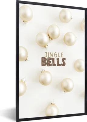 Produktbild von MuchoWow® Gerahmtes Poster Weihnachtskugeln - Weiß - Perle 60x90 cm - Poster mit Schwarzem Bilderrahmen Wandposter Rahmen Foto Bilder - Kunst