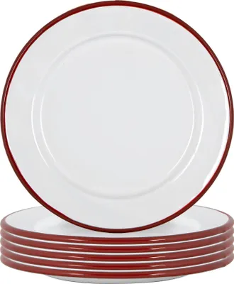 Produktbild von Argon Ta Weiße Emaille-Seitenplatten - Stahl Outdoor-Camping-Geschirr Geschirr - 20 cm - Rot - Packung mit 12