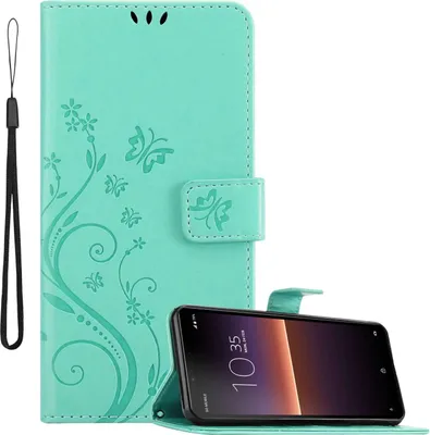 Obrázek produktu pro Cadorabo kryt pro Sony Xperia 10 II in FLORAL TURQUOISE ochranný kryt v květinovém designu s magnetickým zavíráním, funkcí stojánku a sloty na karty flipové pouzdro flower cover case flipové pouzdro na mobilní telefon book case