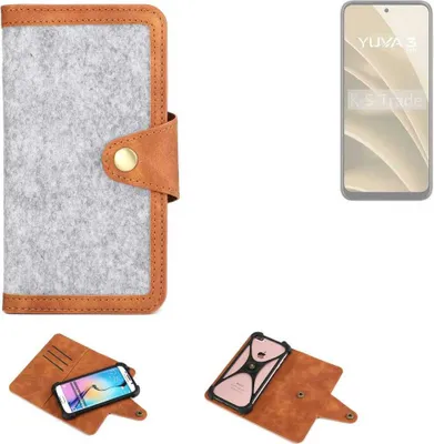Produktbild von K-S-Trade Handyhülle kompatibel mit Lava Yuva 3 Pro Schutzhülle Filz-Hülle Kunst-Leder hellgrau braun (1x)