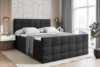 Produktbild von ALTDECOR Boxspringbett mit Matratze und Lattenrost  - APO -Z KING  - 160x200 cm  - Schwarz Samt - Topper, Fußteil, Polsterbett mit Bettkasten, Bett mit Stauraum H3 - und H4 - Matratze, Doppelbett, Springboxbett
