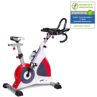 Produktbild von SportPlus I Speedracer I Indoor Speedbike Cycle, in Studioqualität, Cardio Heimtrainer wartungsfrei & leise, Widerstand bis 500 Watt, Triathlonlenker, Klickpedale, Fitnessfahrrad, SP-SRP-3000
