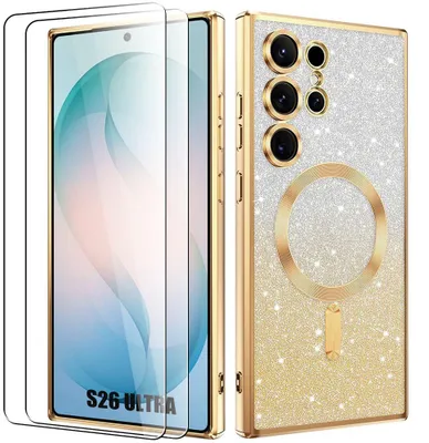 Image de Coque + 2 Verres Trempés pour Samsung Galaxy S26 Ultra, Protection Cercle Magnétique Film Caméra - Doré