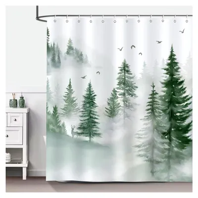 Produktbild von Duschvorhang Nebelwald mit grünem Baum 180 x 180 cm, wasserdicht und waschbar