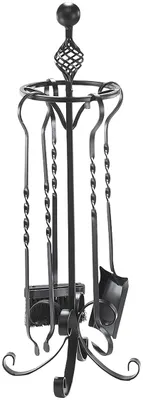 Produktbild von Kobolo Kaminbesteck mit Schaufel Schürhaken Besen Zange Metall schwarz - Kaminzubehör Brennholzzubehör Kamingabel Schwedenofen Zubehör Ofen Grill