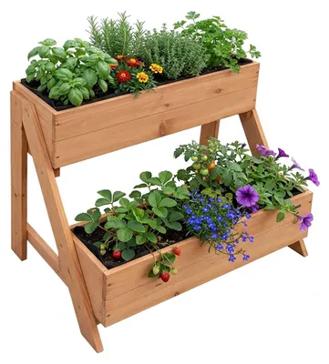 Produktbild von Hochbeet, 2-stufiger Balkonpflanzkasten aus Tannenholz mit Einsätzen