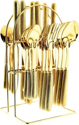 Immagine prodotto di set di posate da 24 pezzi con supporto in acciaio inox 18/10 forchetta coltello cucchiaio stoviglie in ceramica DS008