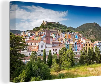 Produktbild von OneMillionCanvasses® - Leinwandbilder - 140x90 cm, Bunte Häuser in Oristano auf Sardinien, Wandbilder Kunstdruck Wanddekoration