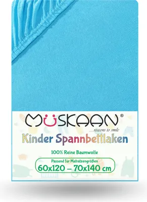 Produktbild von Jersey Kinder Spannbettlaken 60x120 cm - 70x140 cm Türkis 100% Baumwolle