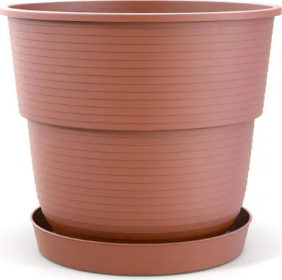 Produktbild von plastard Blumentopf Milano, Terrakotta-Optik, aus recyceltem Kunststoff, Ø oben 32 cm, Ø unten 20 cm, Höhe 22 cm, 12 Liter, mit Untersetzer, Entwässerung, wetterfest & robust, für Garten, Balkon, Terrasse, Fensterbank & Grab