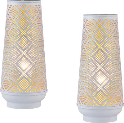 Image de Marrakech Set de 2 lampes de table lampe de chevet 29cm grand | Boho Deko lampe dans le salon chambre à coucher ou chambre d'enfant | Scandinave lampe de table Qantas en métal blanc or E27 douille de lampe