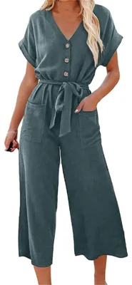 Productafbeelding van Dames Jumpsuit met V-hals en Korte Mouwen