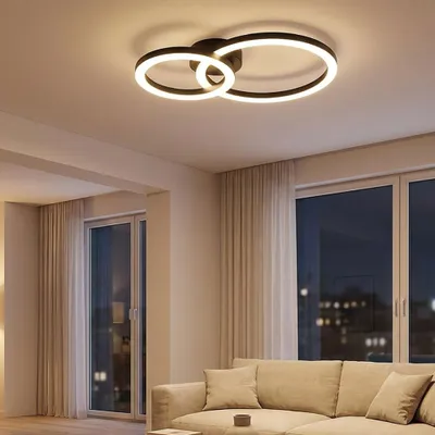 Produktbild von LED Deckenleuchte, Metall, schwarz, Ringe, L 42 cm