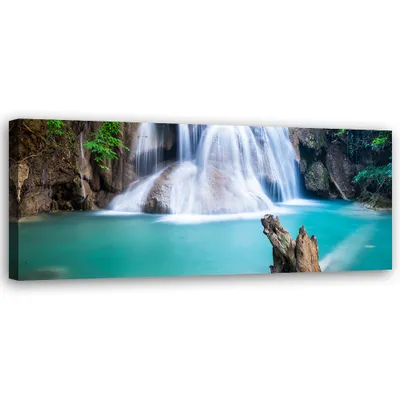 Produktbild von Leinwandbild Wasserfall in den Tropen 120x40 Feeby Blau bild für die wand bereit zum aufhängen