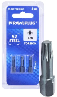 Produktbild von Rawlplug Torx T20 Bitschrauberbits 25mm Torsion 3 Stück
