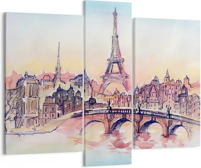 Produktbild von Bild auf Leinwand - Leinwandbild - Brücke Eiffle Illustration Frankreich - 95x80cm - Wand Bild - Wanddeko - Leinwanddruck - Bilder - Kunstdruck - Leinwand bilder - Wandkunst - CB95x80-2999