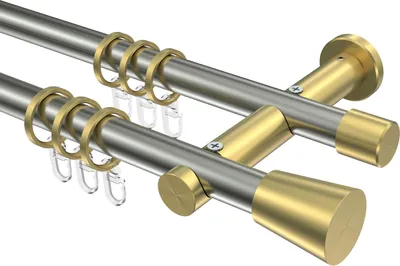 Produktbild von Interdeco Gardinenstange / Vorhangstange Edelstahl-Optik / Messing-Optik, Typ Platon Sitra (Konus), 20 mm Ø 2-läufig, 440 cm